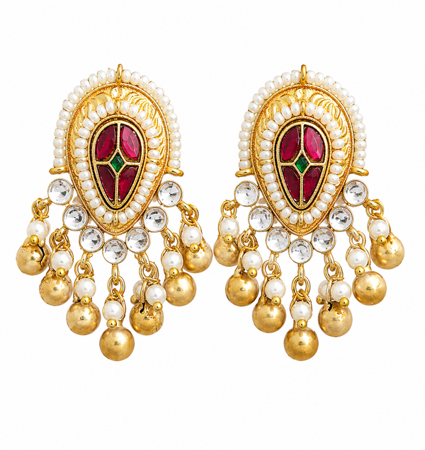 Premium Quality | Studs Earrings | White Pearls | Brass |