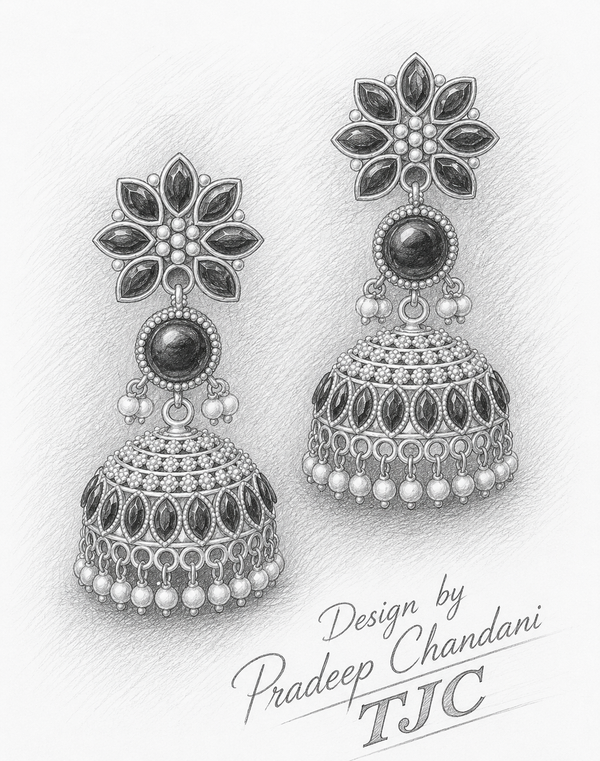 Silver Plated | Reshma Jhumki Earrings | Black Color |