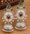 Silver Plated | Jhumka Earrings | Handmade Earrings | Red Color |