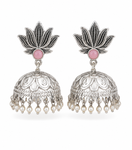 Premium Quality | Lotus Jhumka Earrings | Silver Plated |