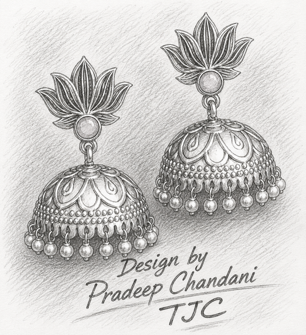 Premium Quality | Lotus Jhumka Earrings | Silver Plated |