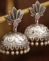Premium Quality | Lotus Jhumka Earrings | Silver Plated |