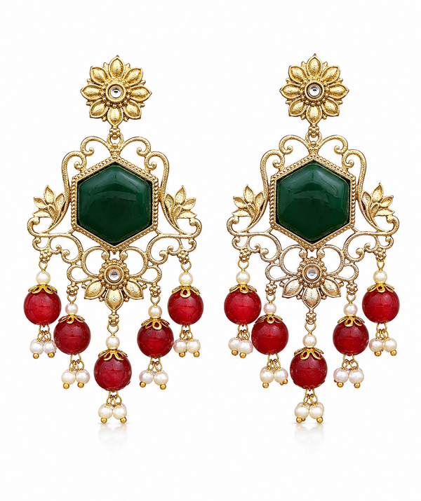 Premium Quality | Monalisa Stone | Dangler Earrings| Green Color |