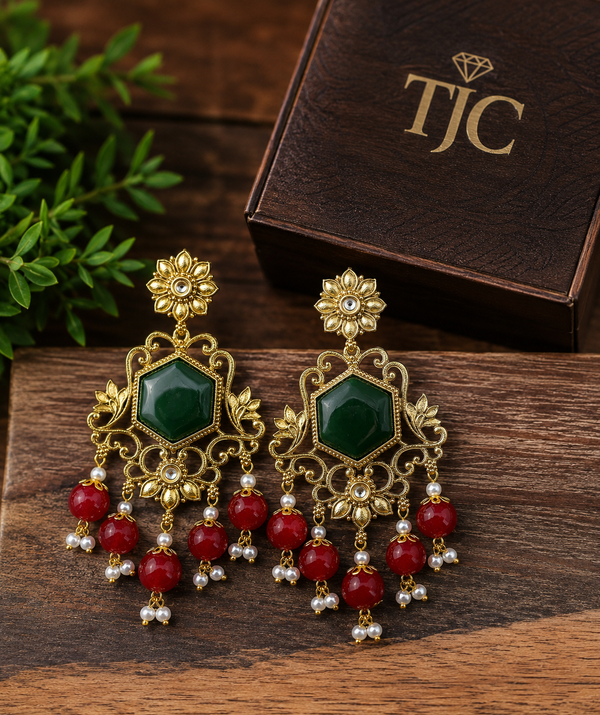 Premium Quality | Monalisa Stone | Dangler Earrings| Green Color |