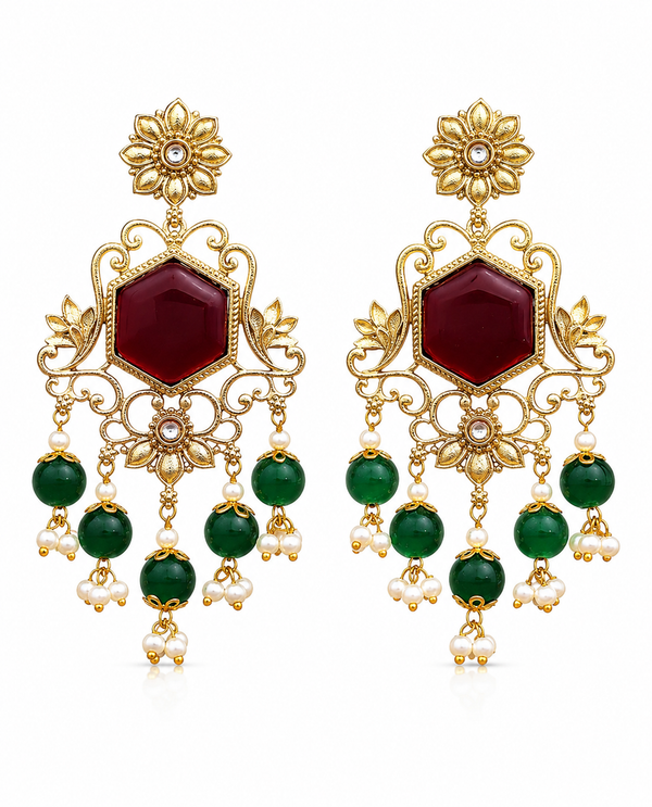 Premium Quality | Monalisa Stone | Dangler Earrings| Red Color |