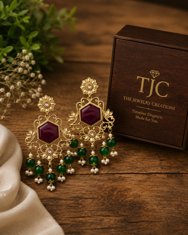 Premium Quality | Monalisa Stone | Dangler Earrings| Red Color |