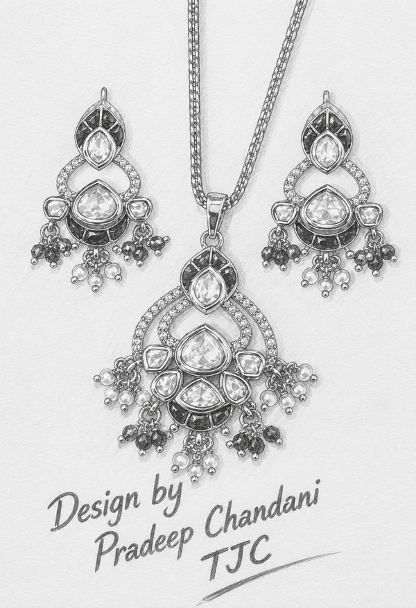 Premium Quality |Italian Meenakari | Moissanite Pendant Set | Green Color |