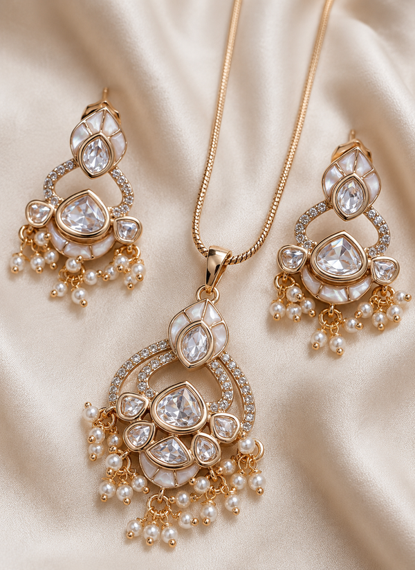 Premium Quality |Italian Meenakari | Moissanite Pendant Set | White Color |