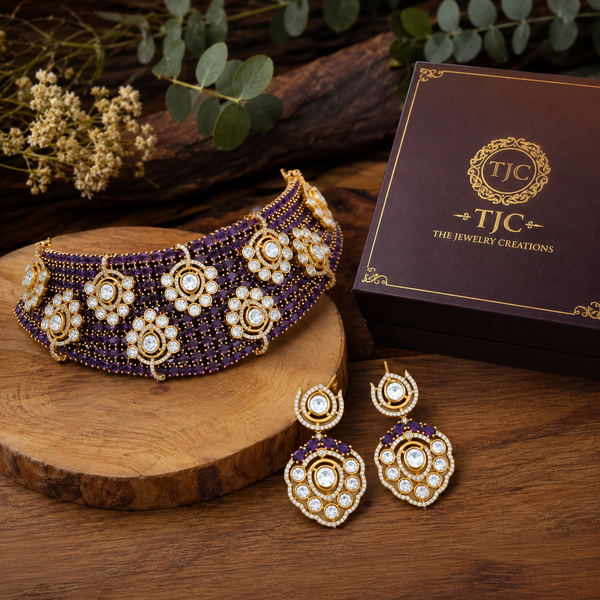 Premium Quality | Moissanite Detailing | Choker Set | Amethyst Color |