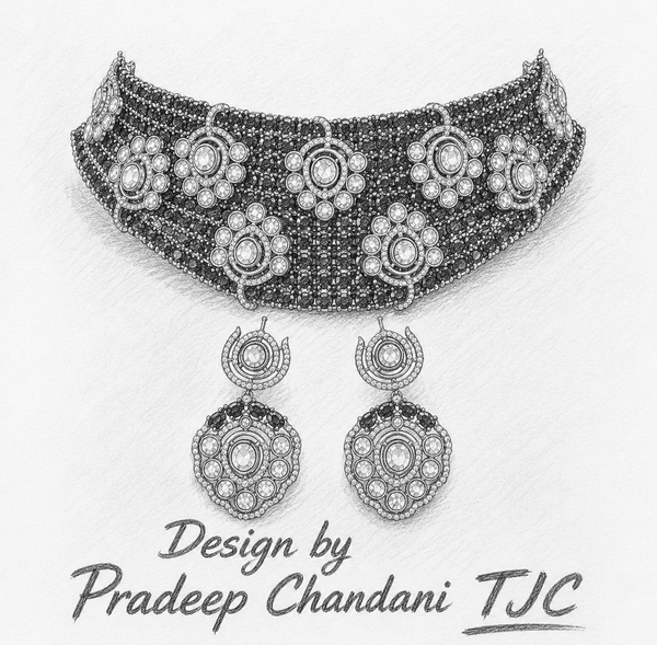 Premium Quality | Moissanite Detailing | Choker Set | Blue Color |