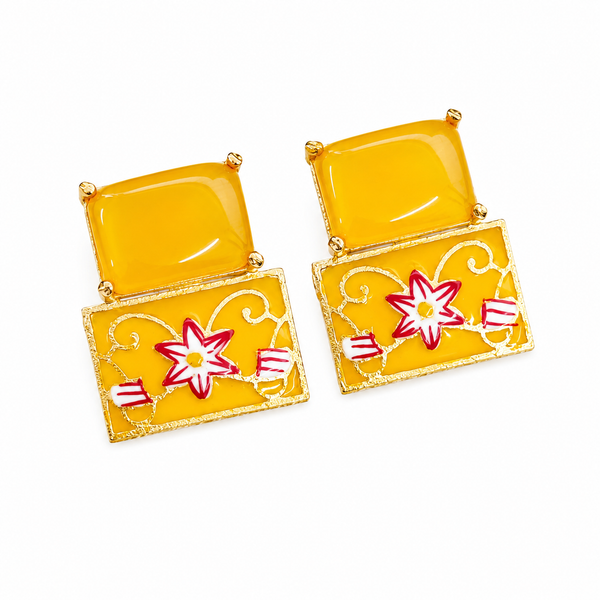 Premium Quality | Studs Earrings | Monalisa Stone | Yellow Color |