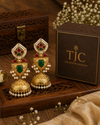 Premium Quality | Jhumki Earrings | White Pearls | Green Color |
