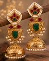 Premium Quality | Jhumki Earrings | White Pearls | Green Color |