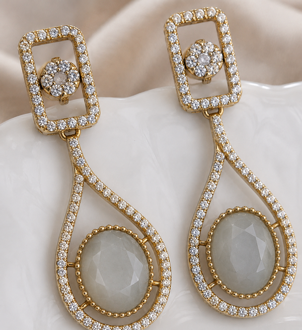 Premium Quality | Monalisa Stone | Earrings | White Color |