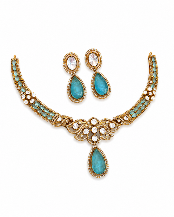 Premium Quality | Doublet Stone | Moissanite Detailing | Choker Sets | Sky Blue Color |