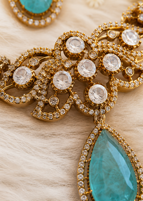 Premium Quality | Doublet Stone | Moissanite Detailing | Choker Sets | Sky Blue Color |