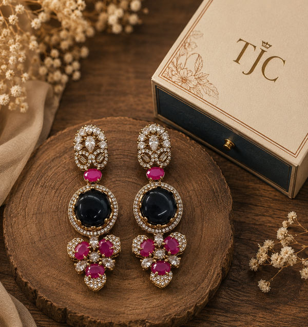 Premium Quality | Monalisa Stone | Earrings| Black Color |