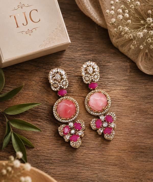 Premium Quality | Monalisa Stone | Earrings| Pink Color |