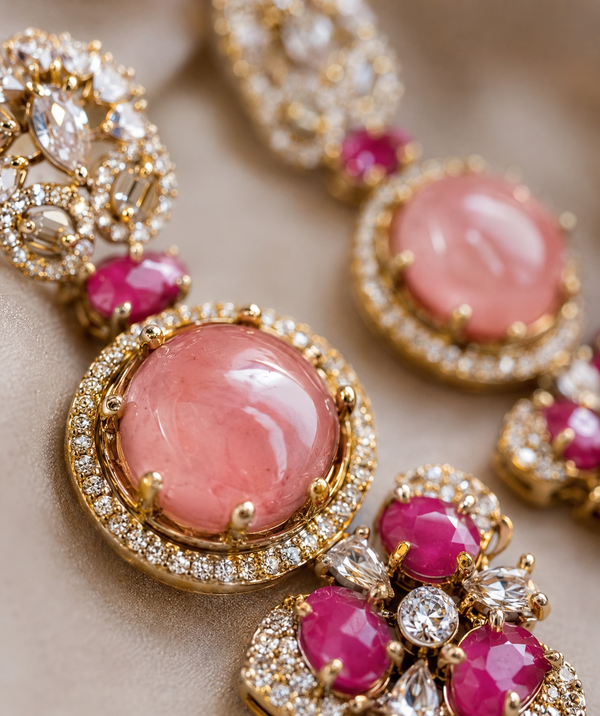 Premium Quality | Monalisa Stone | Earrings| Pink Color |