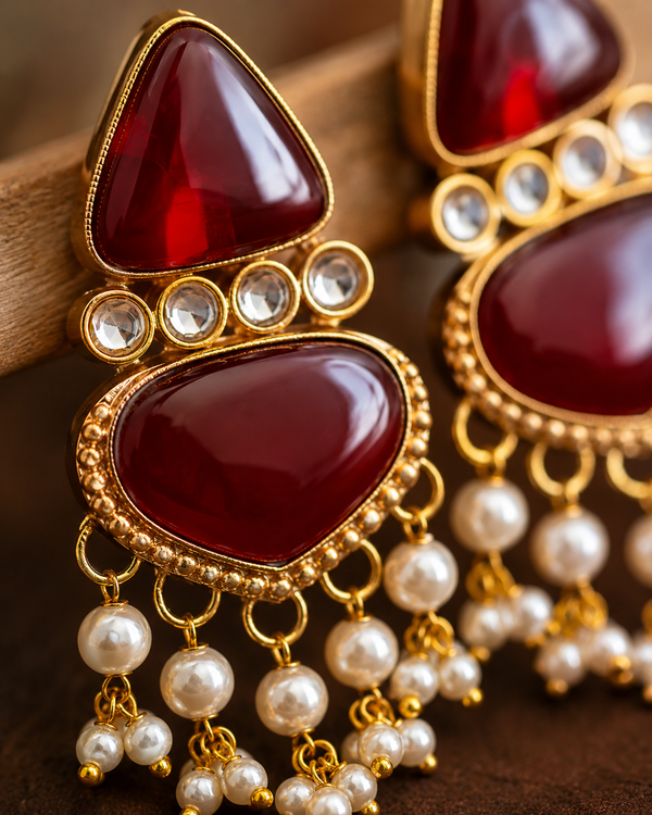 Premium Quality | Dangler Earrings | Artificial Stone | Red Color |