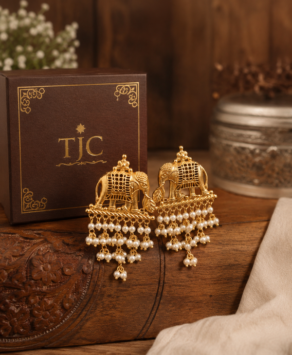 Premium Quality | Elephant Design | Gold Plated | Dangler Earrings |