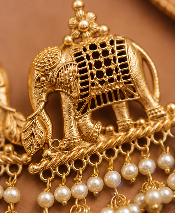 Premium Quality | Elephant Design | Gold Plated | Dangler Earrings |