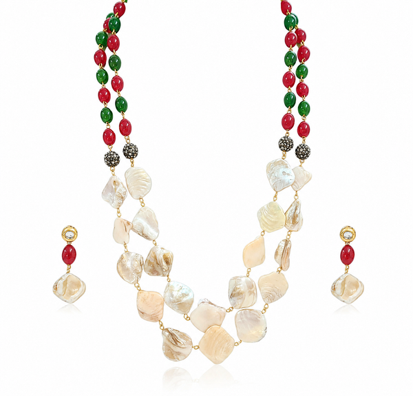 Premium Quality | Layered Mala Set | Red & Green Color |