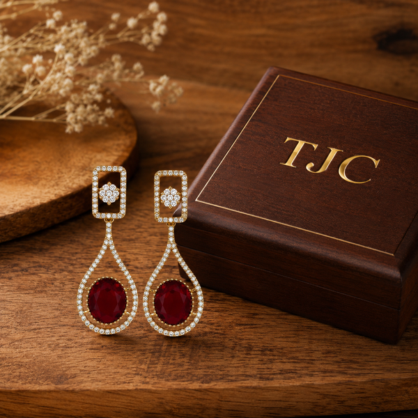 Premium Quality | Monalisa Stone | Earrings | Red Color |