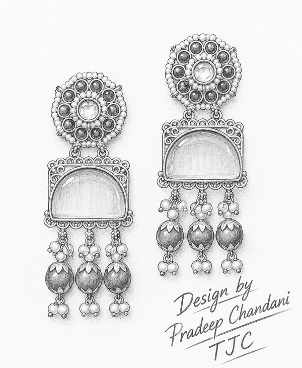 Premium Quality | Dangler Earrings | Artificial Stone with Pearl | Pink Color |