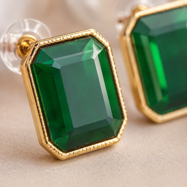 Premium Quality | Monalisa Stone | Studs Earrings | Green Color |