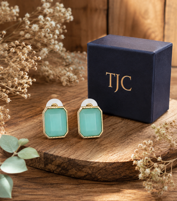 Premium Quality | Monalisa Stone | Studs Earrings | Mint Color |