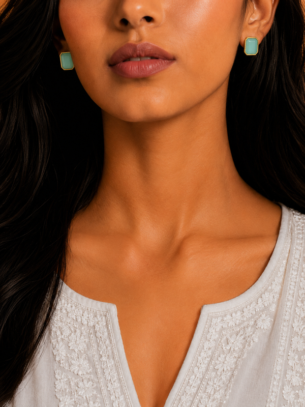 Premium Quality | Monalisa Stone | Studs Earrings | Mint Color |