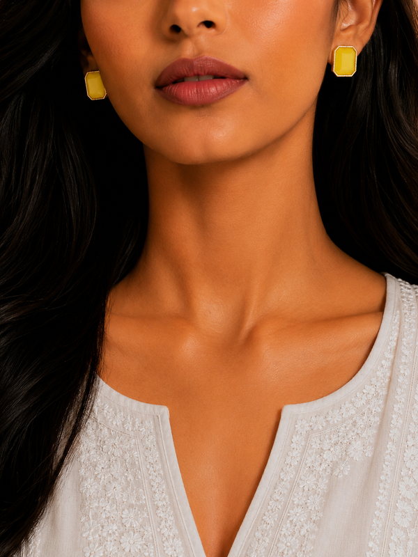 Premium Quality | Monalisa Stone | Studs Earrings | Yellow Color |