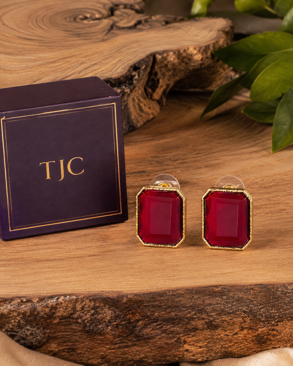 Premium Quality | Monalisa Stone | Studs Earrings | Red Color |