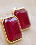 Premium Quality | Monalisa Stone | Studs Earrings | Red Color |