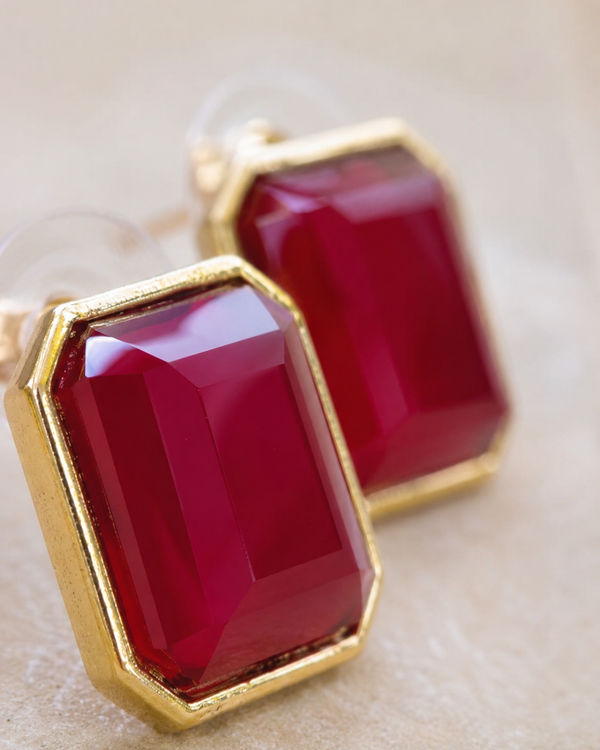 Premium Quality | Monalisa Stone | Studs Earrings | Red Color |