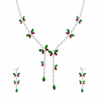 Ruby Red & Green Emerald Inspired | American Diamond Accents | Chain Pendant Set With Earrings |