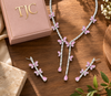 Pink Sapphire Inspired | American Diamond Accents | Chain Pendant Set With Earrings |
