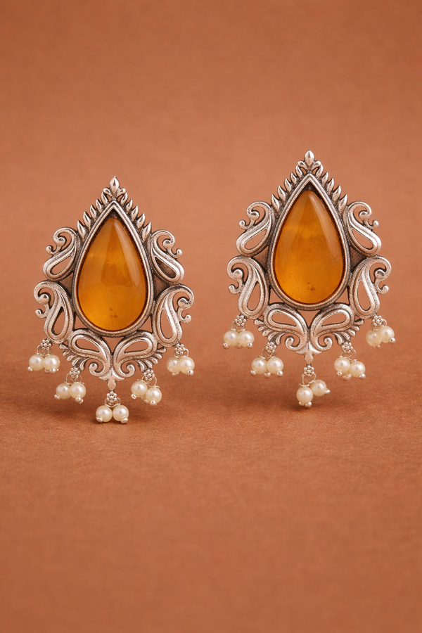 Silver Inspired | Monalisa Glass Stone | Stud Earrings with Pushback|