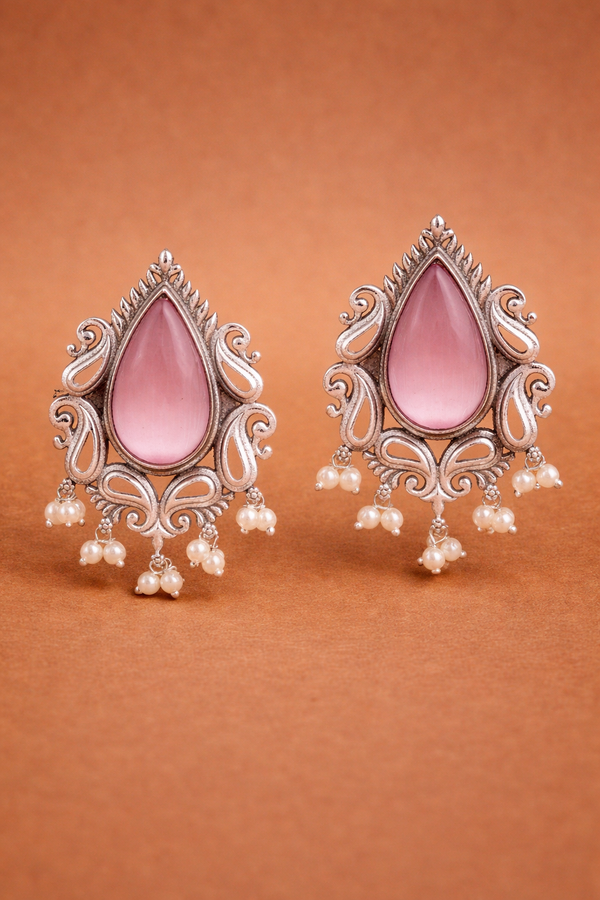 Silver Inspired | Monalisa Glass Stone | Stud Earrings with Pushback|