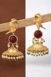 Peacock Jhumki Earrings | Monalisa Glass Stone | Gold Plated | Pushback