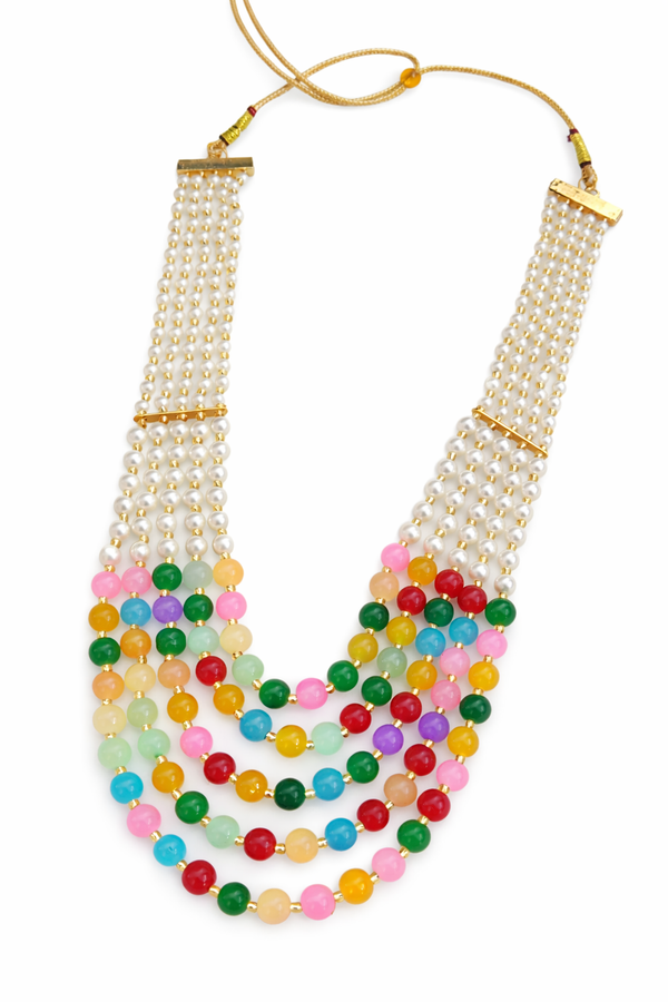 Gold Plated | Brass | Multi - Color 5 Layer Beaded Mala Necklace |