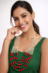 Gold Plated | Brass | Red - Green Color 5 Layer Beaded Mala Necklace |