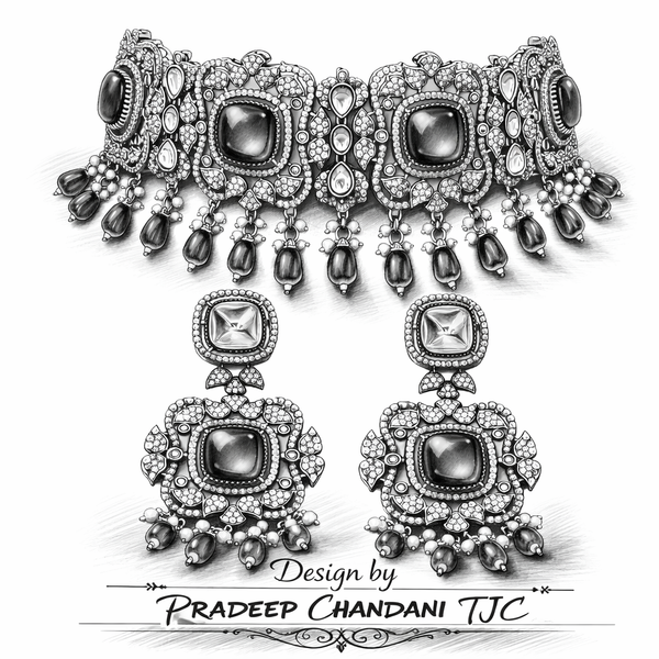 Monalisa Ruby Red | American Diamond Choker Necklace Set with Earrings | Elegant Jewelry |