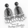 Black Onyx Glass | Silver & Gold (Dual) Plated | Silver Replica Oxisidised Earrings |