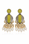Lemon Quartz Glass | Silver & Gold (Dual) Plated | Silver Replica Oxisidised Earrings |