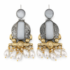 Moonstone Glass | Silver & Gold (Dual) Plated | Silver Replica Oxisidised Earrings |
