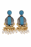 Turquoise Glass | Silver & Gold (Dual) Plated | Silver Replica Oxisidised Earrings |