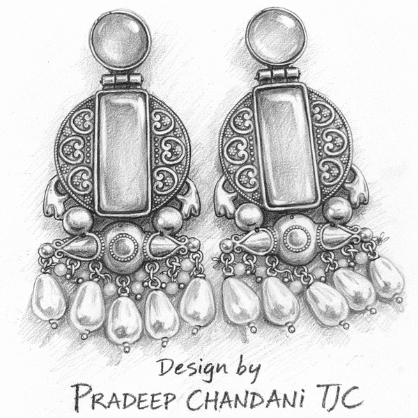 Pastel Pink Glass | Silver & Gold (Dual) Plated | Silver Replica Oxisidised Earrings |