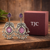 Silver Replica | Pink Chalcedony & Pearl | Oxidised Kashmiri Earrings |